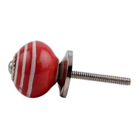 Red Striped Small Ceramic Cabinet Knob